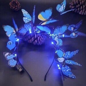 Lighted Butterfly Headband Blue New